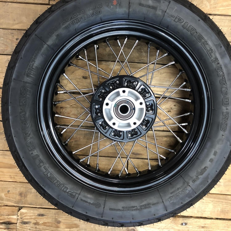 Indian Scout Bobber spoked / laced wheels with Pirelli tyres